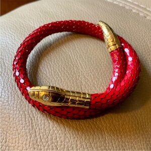 Elegant Red and Gold Flexible Wraparound Snake Bracelet